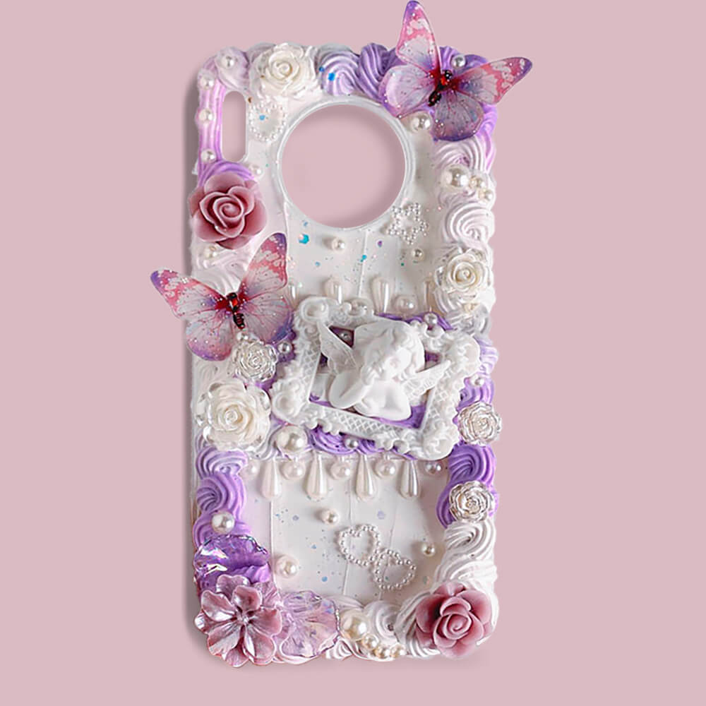 1pc Fashionable Square Shaped Phone Case With Purple Butterfly